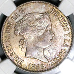 1866 NGC AU 58 Isabel 2 Spain 1 Escudo Madrid Mint Coin POP 1/2 (24111603C)