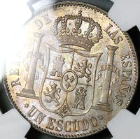 1866 NGC AU 58 Isabel 2 Spain 1 Escudo Madrid Mint Coin POP 1/2 (24111603C)