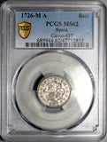 1726-M PCGS MS 62 Spain 1 Real Philip V Madrid Mint State Colonial Silver Coin (26100801C)