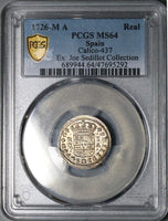 1726-M PCGS MS 64 Spain 1 Real Philip V Madrid Mint Silver Coin POP 1/1 (24092903C)