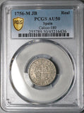 1756-M PCGS AU 50 Spain 1 Real Ferdinand VI Madrid Silver Coin POP 1/0 (23051203C)