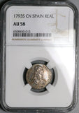 1793 NGC AU 58 Spain 1 Real Charles IIII Seville Silver Coin POP 1/1 (23102401C)