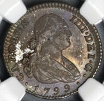 1799-M NGC MS 62 Spain 1 Real Charles IV Madrid Silver Coin Stuart Collecton POP 1/0 (25032502C)