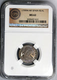 1799-M NGC MS 62 Spain 1 Real Charles IV Madrid Silver Coin Stuart Collecton POP 1/0 (25032502C)