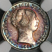 1853 NGC MS 61 Spain 1 Real Isabel II Seville Silver Coin POP 1/3 (23061902D)