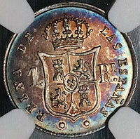 1853 NGC MS 61 Spain 1 Real Isabel II Seville Silver Coin POP 1/3 (23061902D)