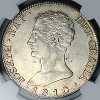 1810-M NGC AU 55 Napoleon Spain 20 Reales Scarce Small Eagle Madrid Mint Silver Coin (25032602C)
