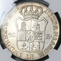 1810-M NGC AU 55 Napoleon Spain 20 Reales Scarce Small Eagle Madrid Mint Silver Coin (25032602C)