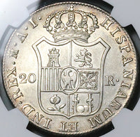 1810-M NGC AU 55 Napoleon Spain 20 Reales Scarce Small Eagle Madrid Mint Silver Coin (25032602C)