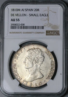 1810-M NGC AU 55 Napoleon Spain 20 Reales Scarce Small Eagle Madrid Mint Silver Coin (25032602C)