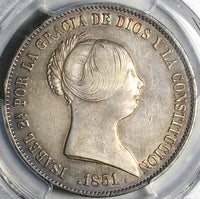 1851 PCGS XF Isabel 2 Spain 20 Reales Seville Mint Silver Crown Coin (25022601C)