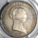 1851 PCGS XF Isabel 2 Spain 20 Reales Seville Mint Silver Crown Coin (25022601C)