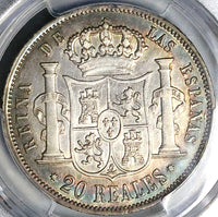 1851 PCGS XF Isabel 2 Spain 20 Reales Seville Mint Silver Crown Coin (25022601C)