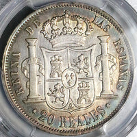 1851 PCGS XF Isabel 2 Spain 20 Reales Seville Mint Silver Crown Coin (25022601C)