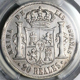 1854 PCGS XF Isabel 2 Spain 20 Reales Seville Mint Silver Crown Coin (25022602C)
