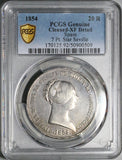 1854 PCGS XF Isabel 2 Spain 20 Reales Seville Mint Silver Crown Coin (25022602C)