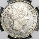 1868 (68) NGC AU-58 Spain 2 Escudos Isabel 2 Madrid Mint Silver Crown Coin (24092907D)
