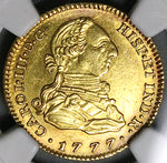1777 NGC AU 58 Spain 2 Escudos Charles III Madrid Gold Coin POP 1/2 (23060901C)