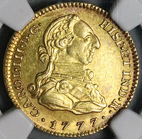 1777 NGC AU 58 Spain 2 Escudos Charles III Madrid Gold Coin POP 1/2 (23060901C)