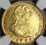 1777 NGC AU 58 Spain 2 Escudos Charles III Madrid Gold Coin POP 1/2 (23060901C)