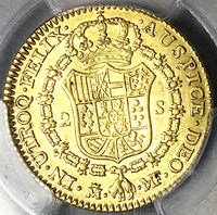 1794 PCGS AU 55 Spain 2 Escudos Charles IV Madrid Gold Coin POP 3/1 (23080301D)