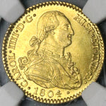 1804 NGC MS 63 Spain 2 Escudos Charles IV Madrid Gold Overassayer Coin (23083101D)