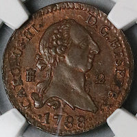 1788/9 NGC MS 63 Spain 2 Maravedis Charles III Segovia Mint Overdate Coin Pop 1/1 (24091101D)