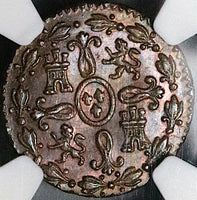 1833 NGC MS 64 Spain 2 Maravedis Segovia Mint Ferdinand VII Coin Pop 1/1 (24111001C)
