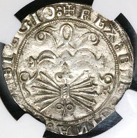 1497 NGC MS 63 Spain Ferdinand V Isabel I 2 Reales Granada Columbus Silver Coin POP 2/1 (25031902C)