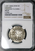 1497 NGC MS 63 Spain Ferdinand V Isabel I 2 Reales Granada Columbus Silver Coin POP 2/1 (25031902C)