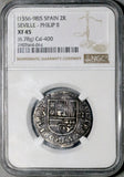 1556 NGC XF 45 Spain 2 Reales Philip II Seville Mint Cob Colonial Silver Coin POP 3/1 (26100401C)
