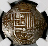 1595-G NGC XF 40 Spain 2 Real Cob Philip II Granada Mint Silver Coin POP 2/1 (26090103C)