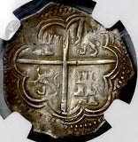 1595-G NGC XF 40 Spain 2 Real Cob Philip II Granada Mint Silver Coin POP 2/1 (26090103C)