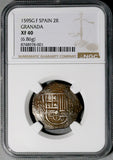 1595-G NGC XF 40 Spain 2 Real Cob Philip II Granada Mint Silver Coin POP 2/1 (26090103C)