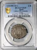 1600/599-G PCGS VF 35 Spain 2 Reales Philip III Cob Rare Overdate Granada Mint Silver Coin POP 1/0 (26061402C)