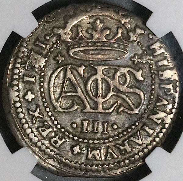 1711 NGC AU 55 Spain 2 Reales Carlos III Barcelona Pretender Coin  (23100801C)