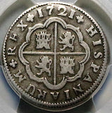 1721-S PCGS VF 30 Spain 2 Reales 7/7 Philip V Seville Mint Error Silver Coin (25100205C)