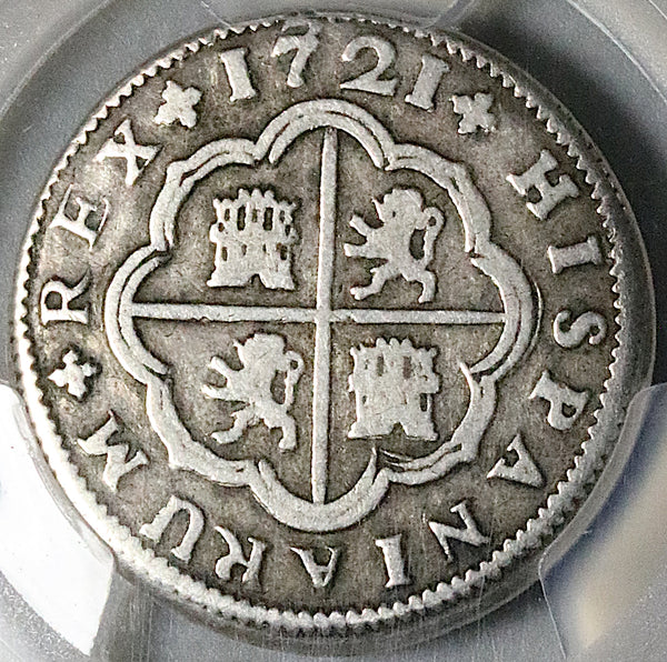 1721-S PCGS VF 30 Spain 2 Reales 7/7 Philip V Seville Mint Error Silver Coin (25100205C)