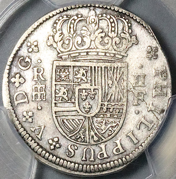 1721-F PCGS AU Spain 2 Reales Philip V Segovia Mint Colonial Silver Coin (24051002C)