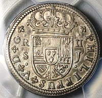 1722-S PCGS AU Spain 2 Reales Philip V Seville Mint Colonial Silver Coin (25040606D)