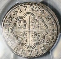 1722-S PCGS AU Spain 2 Reales Philip V Seville Mint Colonial Silver Coin (25040606D)