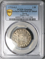 1722-S PCGS AU Spain 2 Reales Philip V Seville Mint Colonial Silver Coin (25040606D)