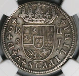 1723-S NGC XF 45 Spain 2 Reales Philip V Seville Mint Silver Coin (23100601C)