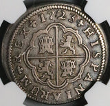 1723-S NGC XF 45 Spain 2 Reales Philip V Seville Mint Silver Coin (23100601C)