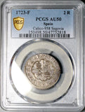 1723-F PCGS AU 50 Spain 2 Reales Philip V Segovia Mint Silver Coin (26100802C)