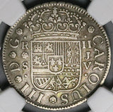 1760-S NGC XF Spain 2 Reales Charles III Seville Pirate Silver Coin (24102601C)