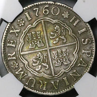 1760-S NGC XF Spain 2 Reales Charles III Seville Pirate Silver Coin (24102601C)