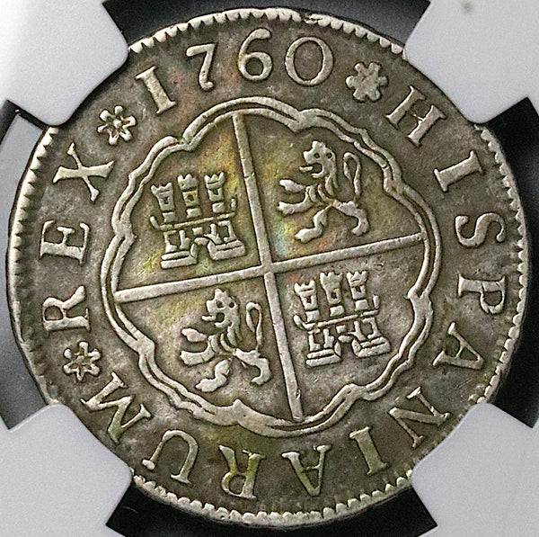 1760-S NGC XF Spain 2 Reales Charles III Seville Pirate Silver Coin (24102601C)