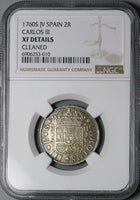 1760-S NGC XF Spain 2 Reales Charles III Seville Pirate Silver Coin (24102601C)