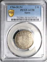 1764-M PCGS AU 58 Spain 2 Reales Madrid Charles III Colonial Silver Coin POP 1/0 (25071301C)